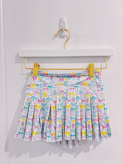 Pastel Bows White Mini Pleat Skort