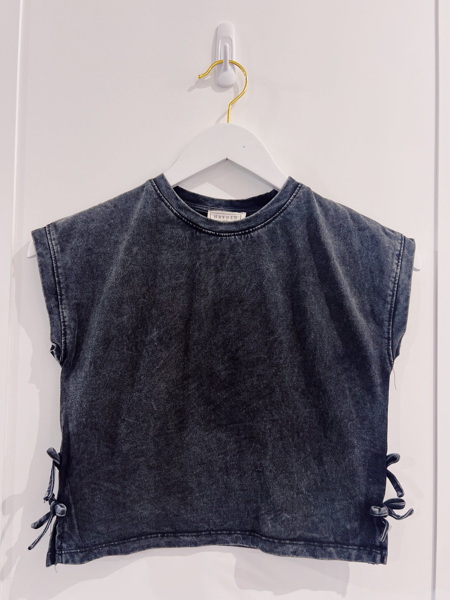 Hayden Black Side Bow Washed Knit Tee