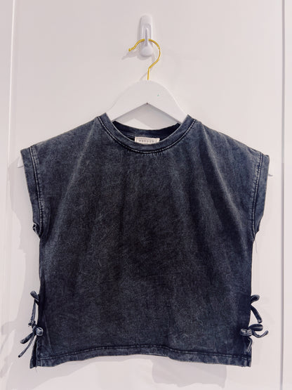 Hayden Black Side Bow Washed Knit Tee