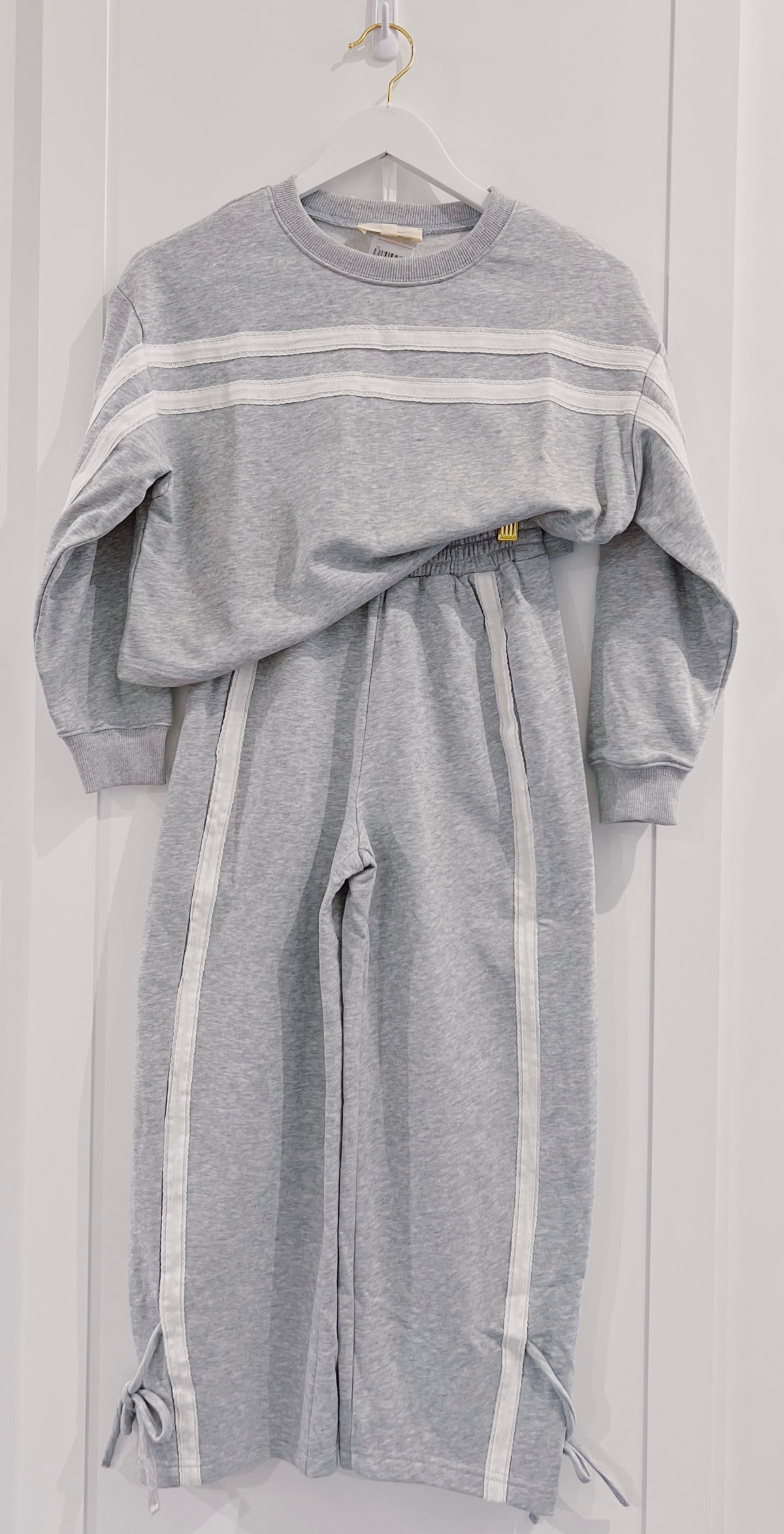Peach Love Heather Grey Scallop Edge Bow Detail Pant