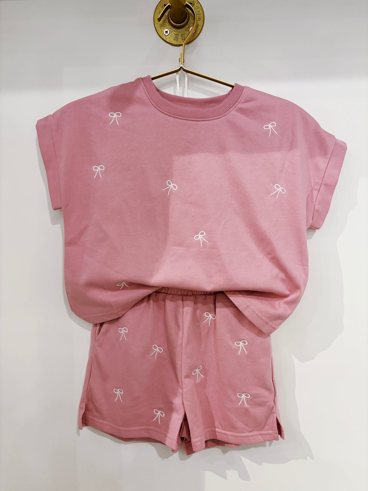 Hayden Pink Bow Embroidered Short Set