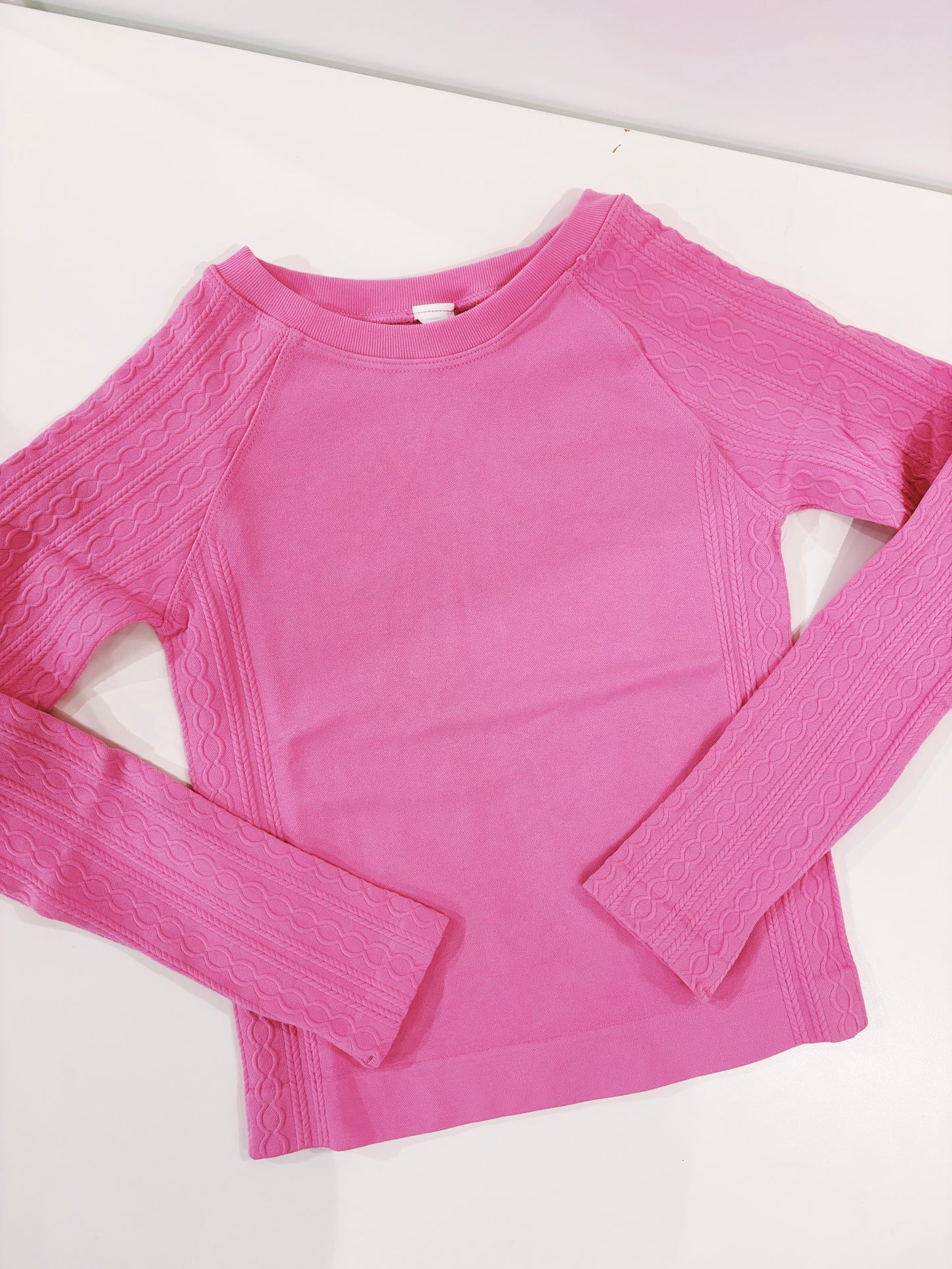 Pink Seamless Cable Knit Textured Top