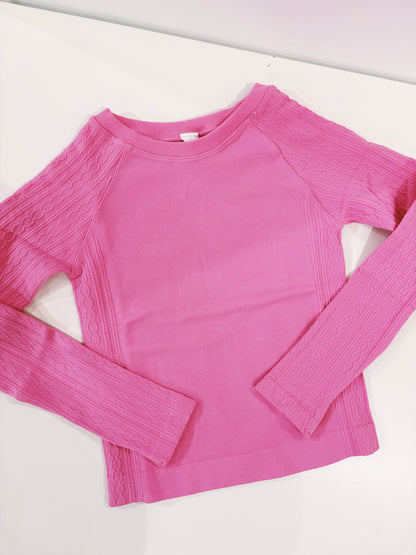 Pink Seamless Cable Knit Textured Top