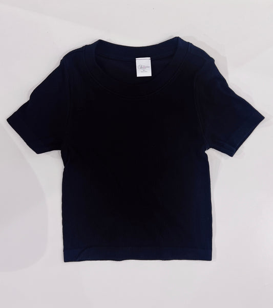 Suzette Tween Black High Neck Ribbed Seamless Top