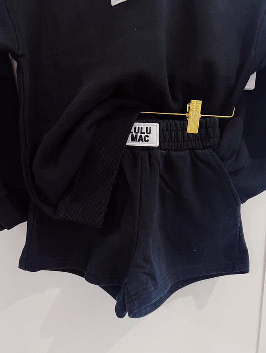 LuLu Mac Kid Terry Cloth Shorts- Black