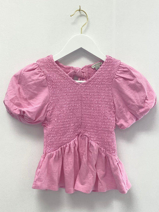 Habitual Pink White Smocked Tie Back Top