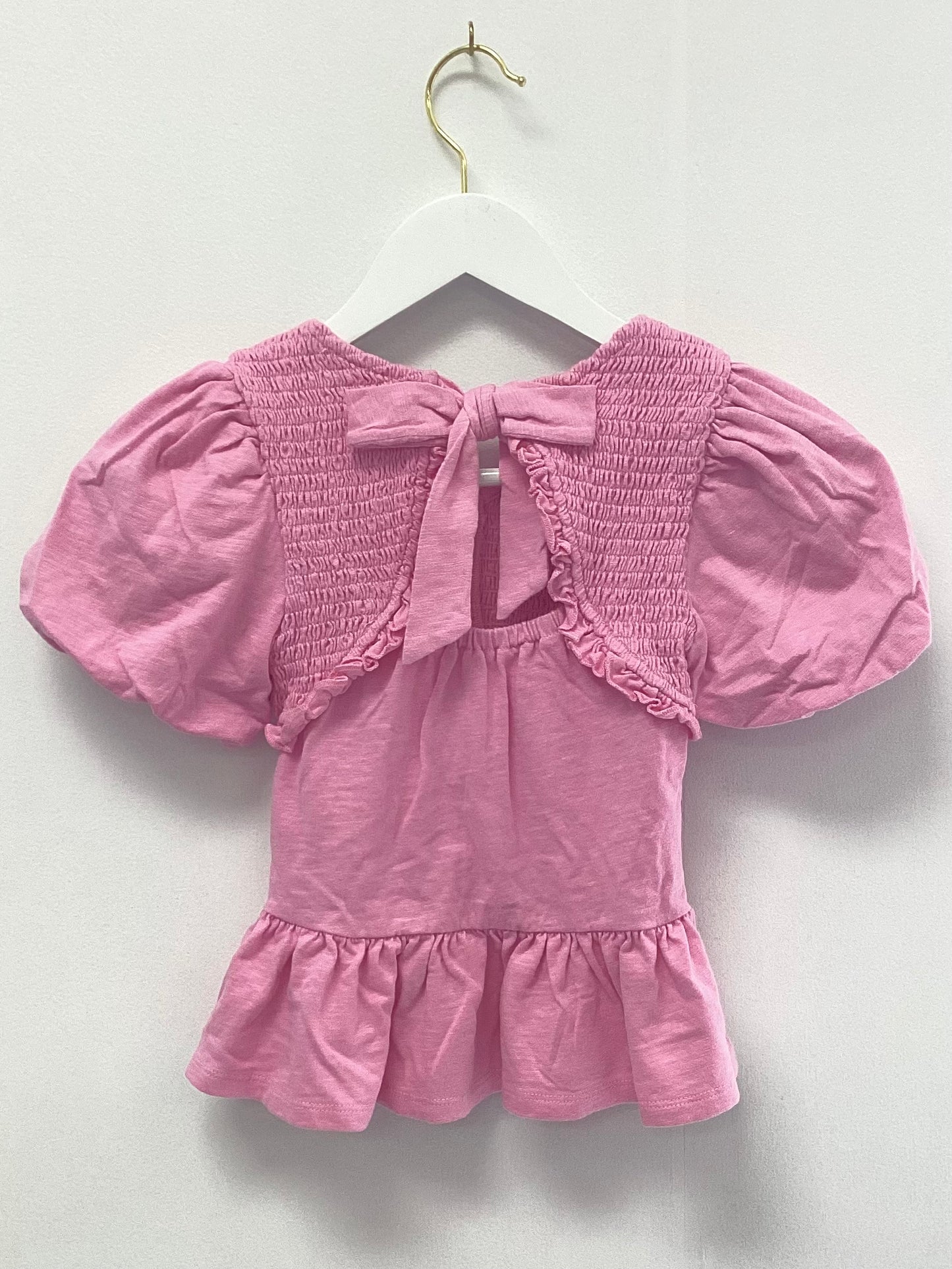 Habitual Pink White Smocked Tie Back Top