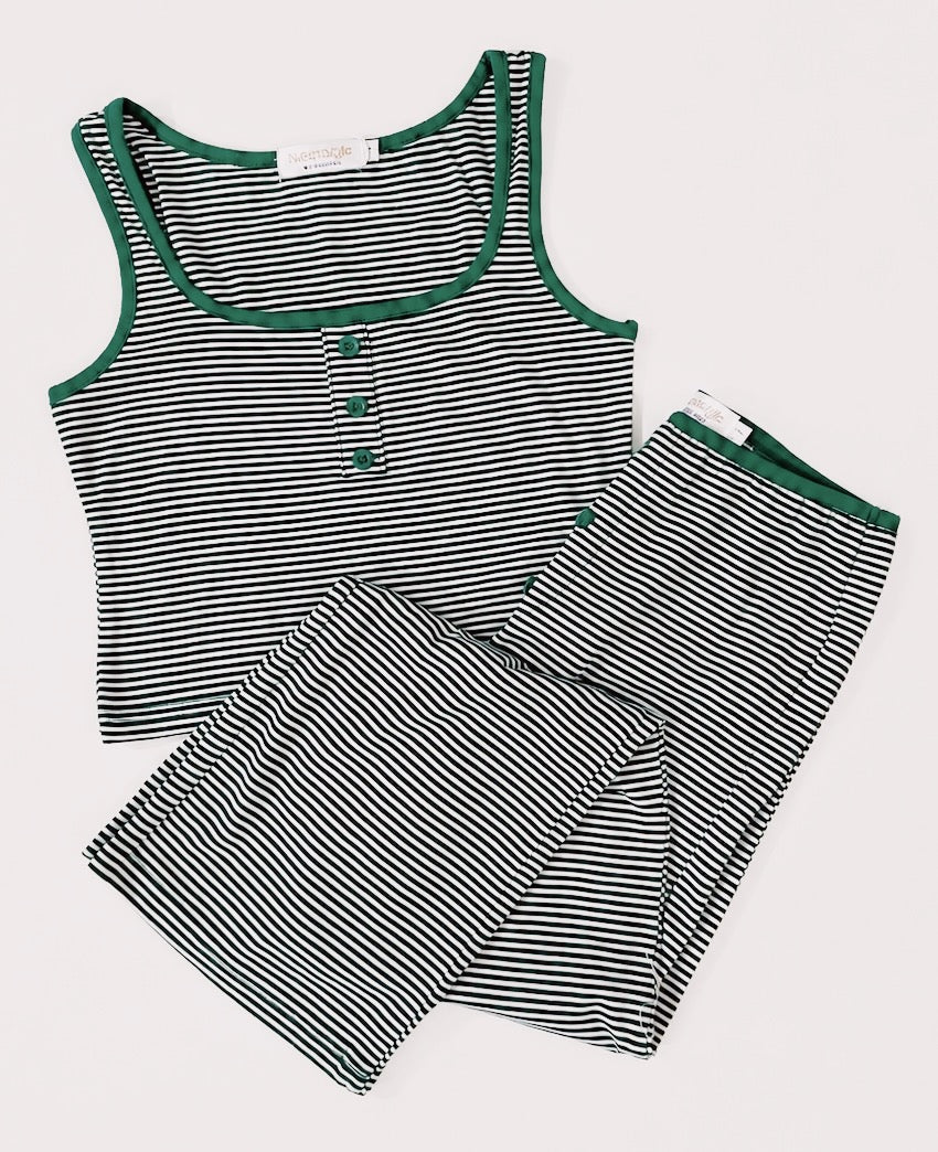 Tween Style Green Stripe Loungewear Set