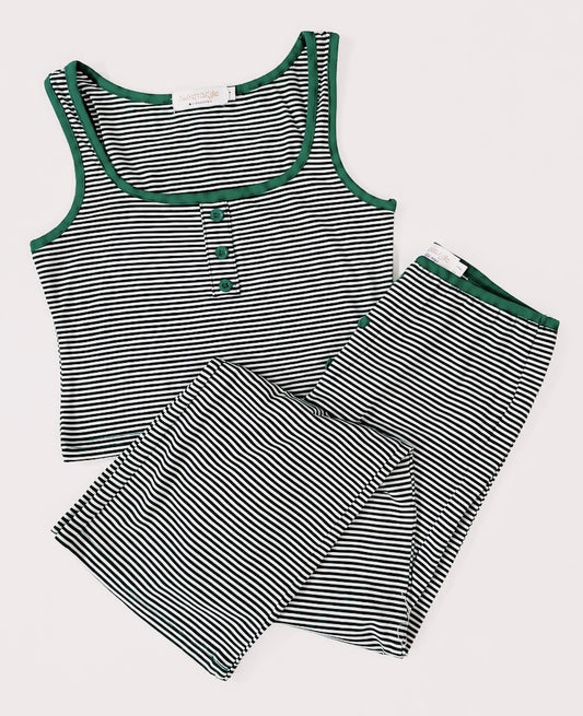 Tween Style Green Stripe Loungewear Set