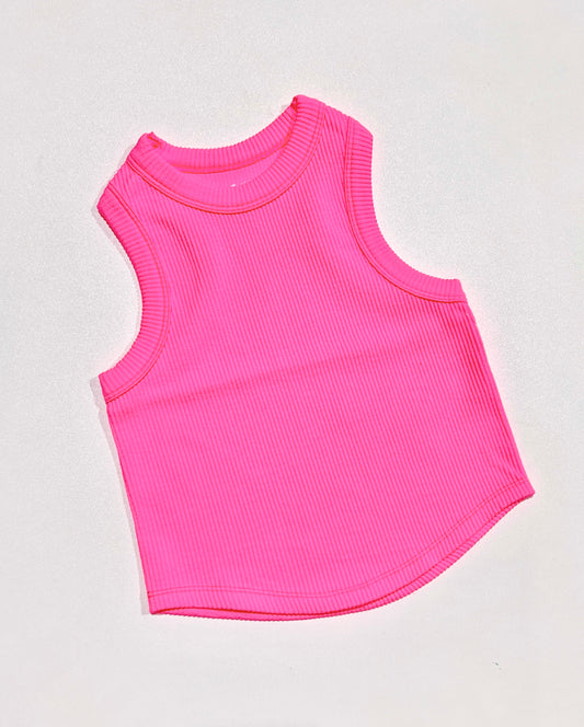 Crop Racer Back Tank- Bright Pink