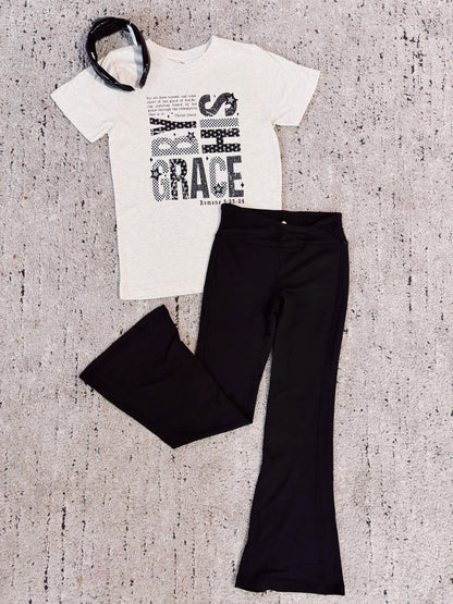 Black Ballerina Lux Rouched Waist Flared Pant