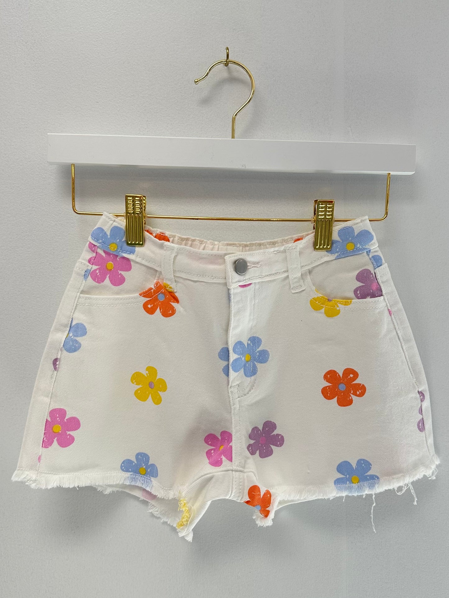 Hayden White Colorful Daisy Denim Short