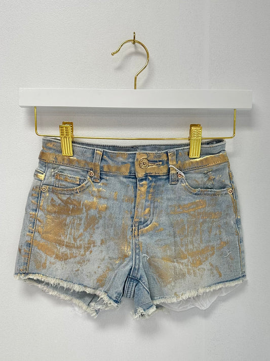 Tractr Foil Splatter Fray Hem Denim Short