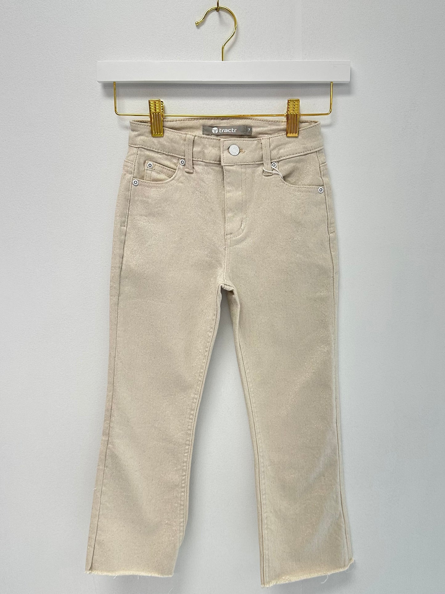 Tractr Cream Lurex Denim Crop Boot Pant