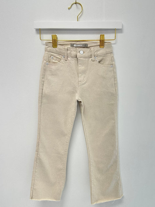 Tractr Cream Lurex Denim Crop Boot Pant