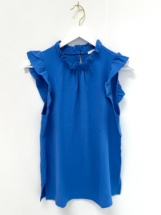 Timing Cobalt Ruffle Neck Air Flow Top