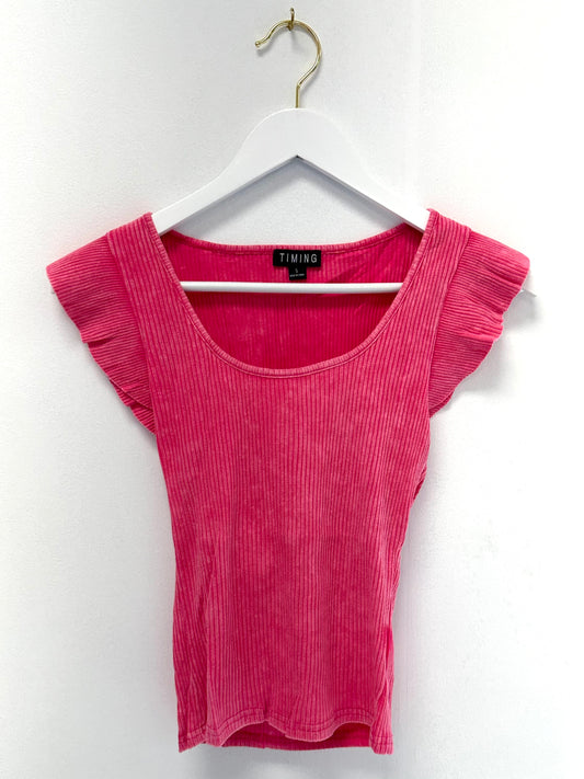 Timing Hot Pink Mineral Wash Ribbed Tee