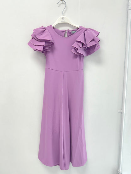 Abel & Lula Lavender Ruffle Shoulder Dressy Jumpsuit