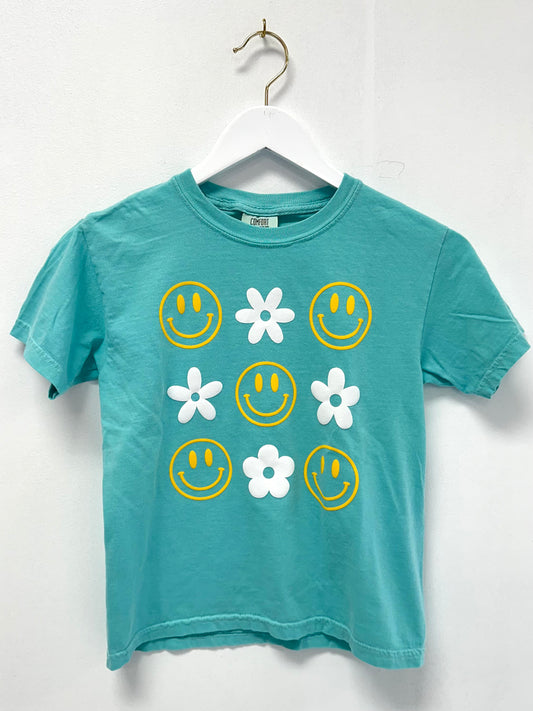 Mint Happy Flower Check Tee