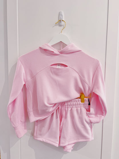 Blossom Pink Waffle Hoodie Short Set