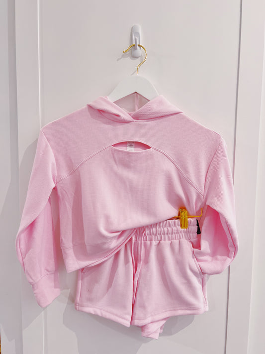Blossom Pink Waffle Hoodie Short Set
