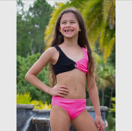 Limeapple Black/Hot Pink Crinkle Bikini