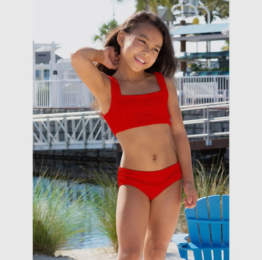 Limeapple Red Crinkle Bikini