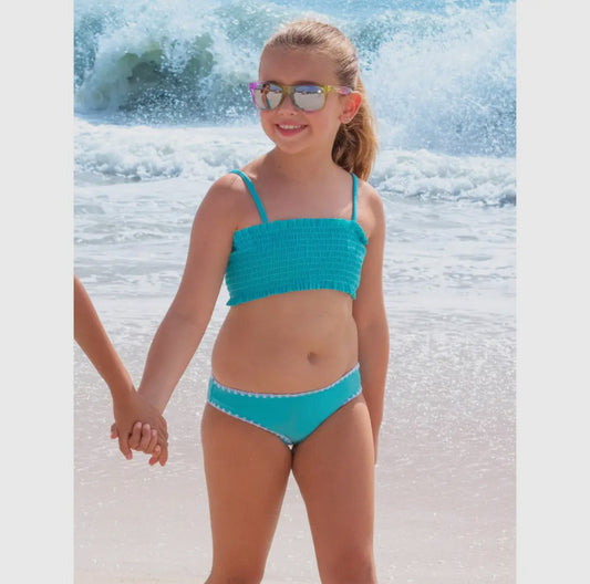 Limeapple Turquoise Smocked Bikini