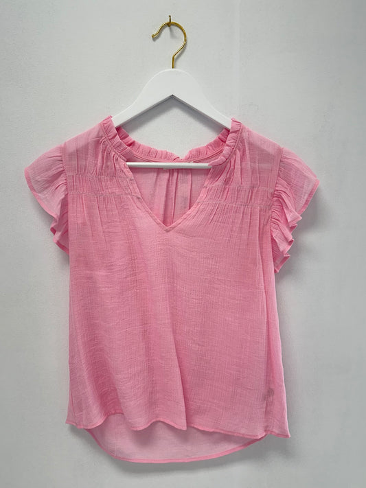 Timing Light Pink Ruffled V-Neck Blouse