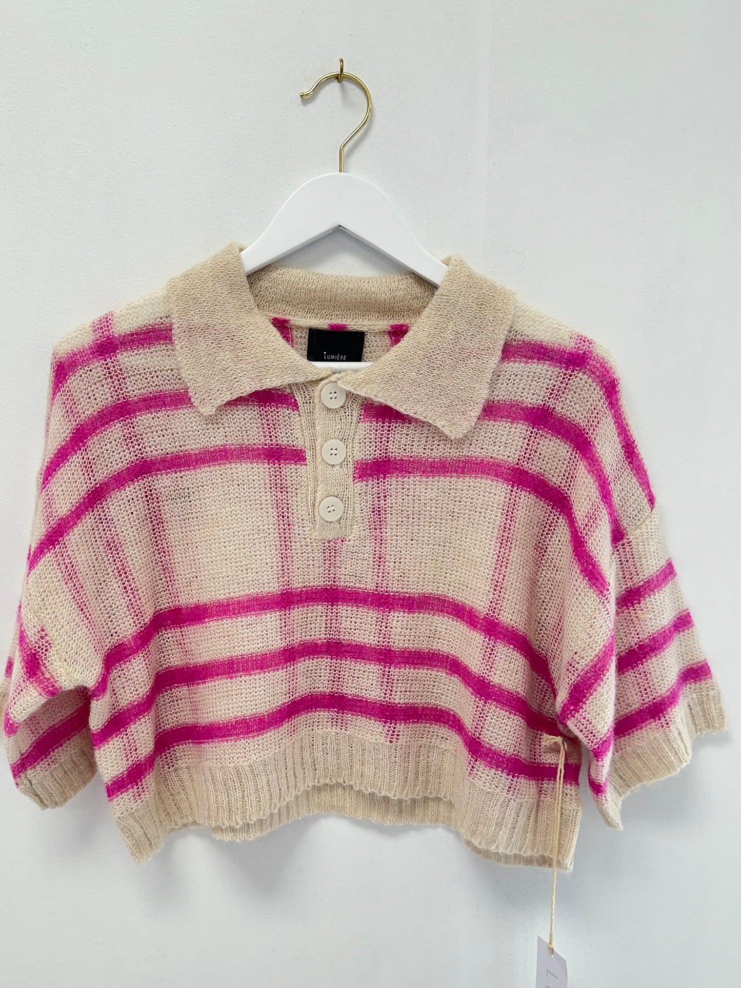 Cream/Fuchsia Stripe Sheer Sweater