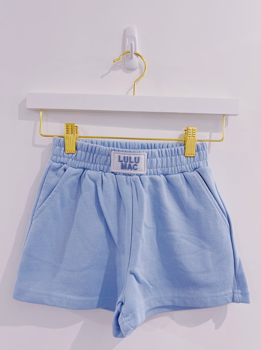 LuLu Mac Kid Terry Cloth Shorts- Light Blue