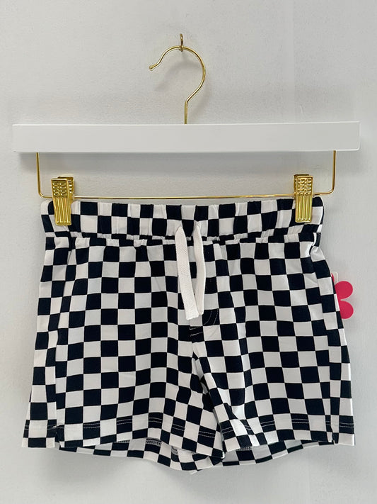 Paper Flower Black/White Checkered Short