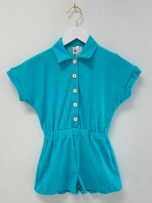 Good Girl Seafoam Terry Collared Romper