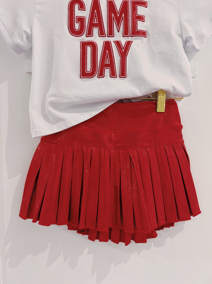 Azarhia Crimson Shimmer Mini Pleated Skort