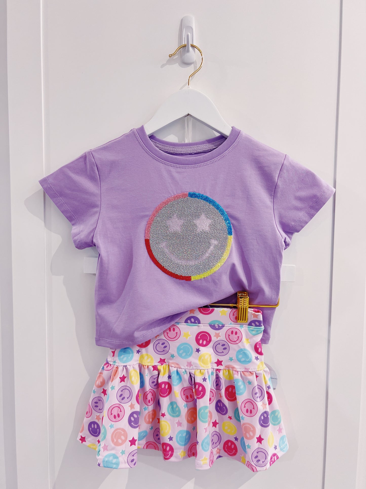 Azarhia Sequin Star Smiley Face Lavender Boxy Tee