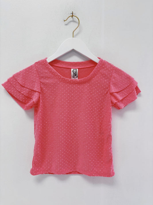 Erge Pink Polkadot Ruffle Top