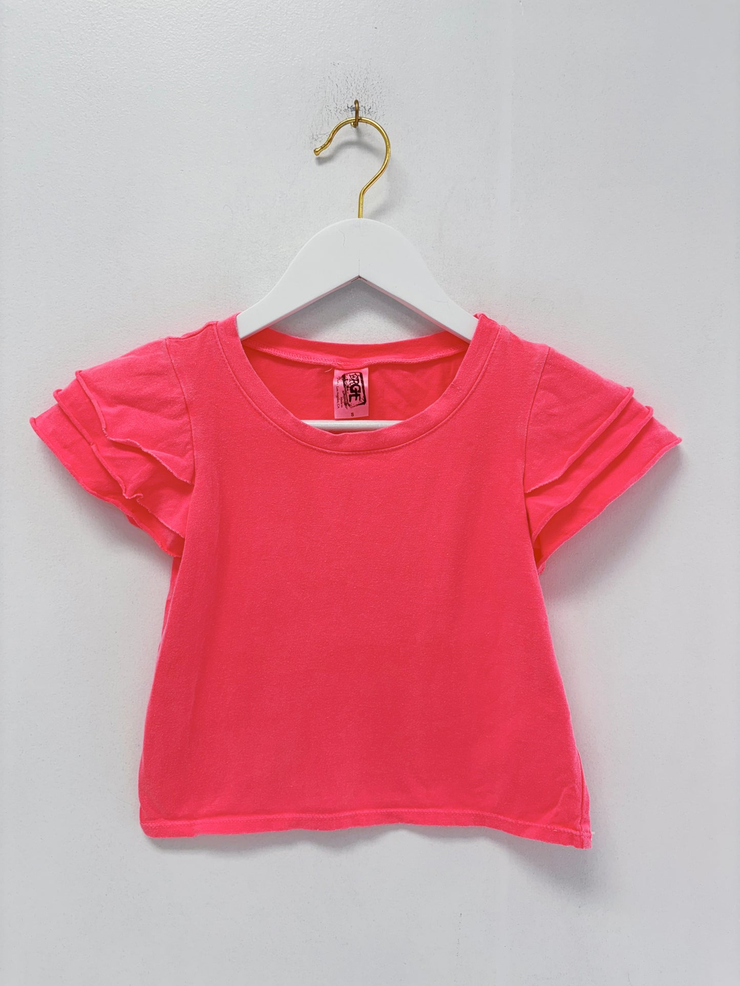 Erge Neon Pink Pigment Wash Ruffle Top