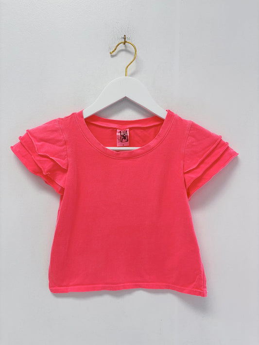 Erge Neon Pink Pigment Wash Ruffle Top