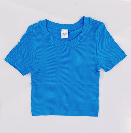 Suzette Tween Bright Blue High Neck Ribbed Seamless Top