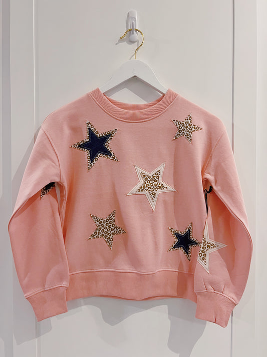 Sweet Soul Animal Print Stars Applique Sweatshirt