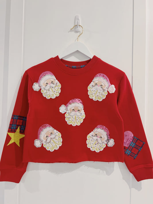 Paper Flower Red Chenille Santa Sweatshirt