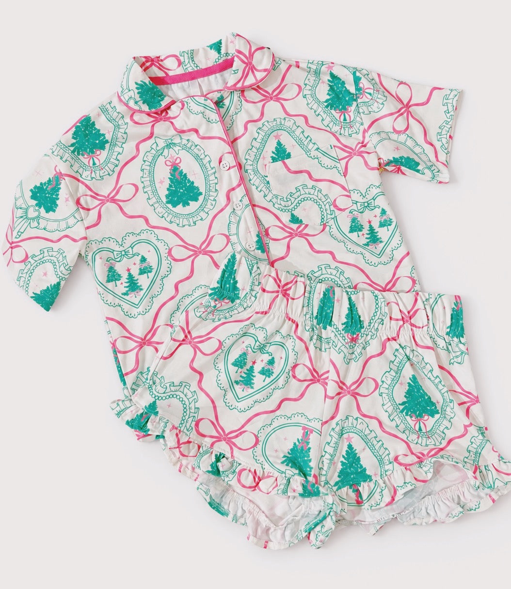 Sweet Soul Vintage Christmas Tree Short PJ Set