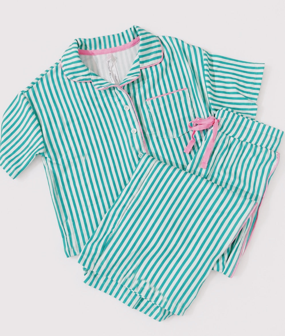 Sweet Soul Green Stripes Long PJ Set