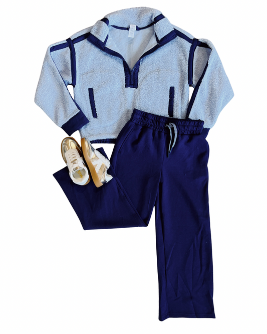 Bleached Halogen Blue Sherpa Flare Pant Set