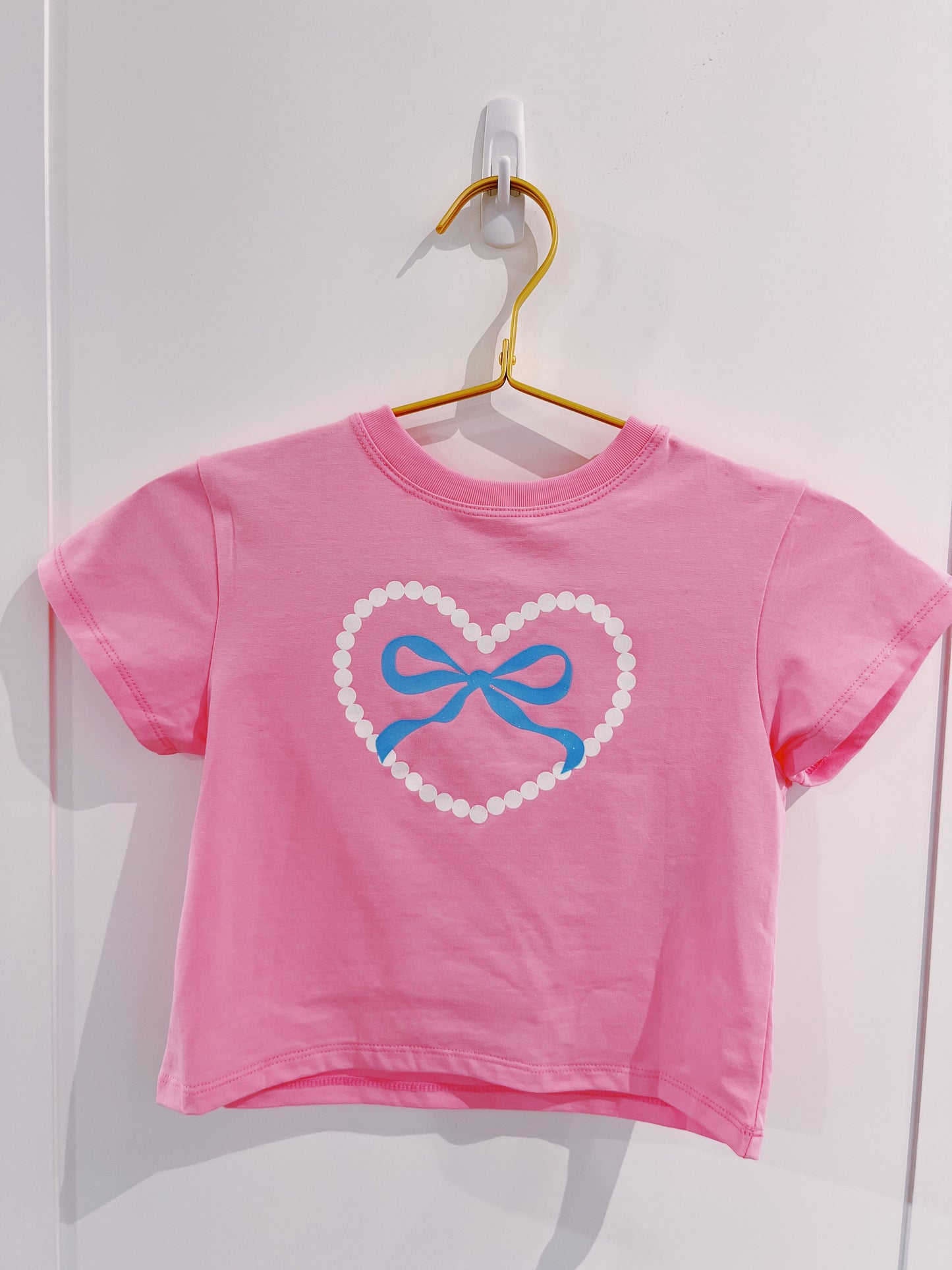Glitter Pearl Heart Pink Boxy Tee