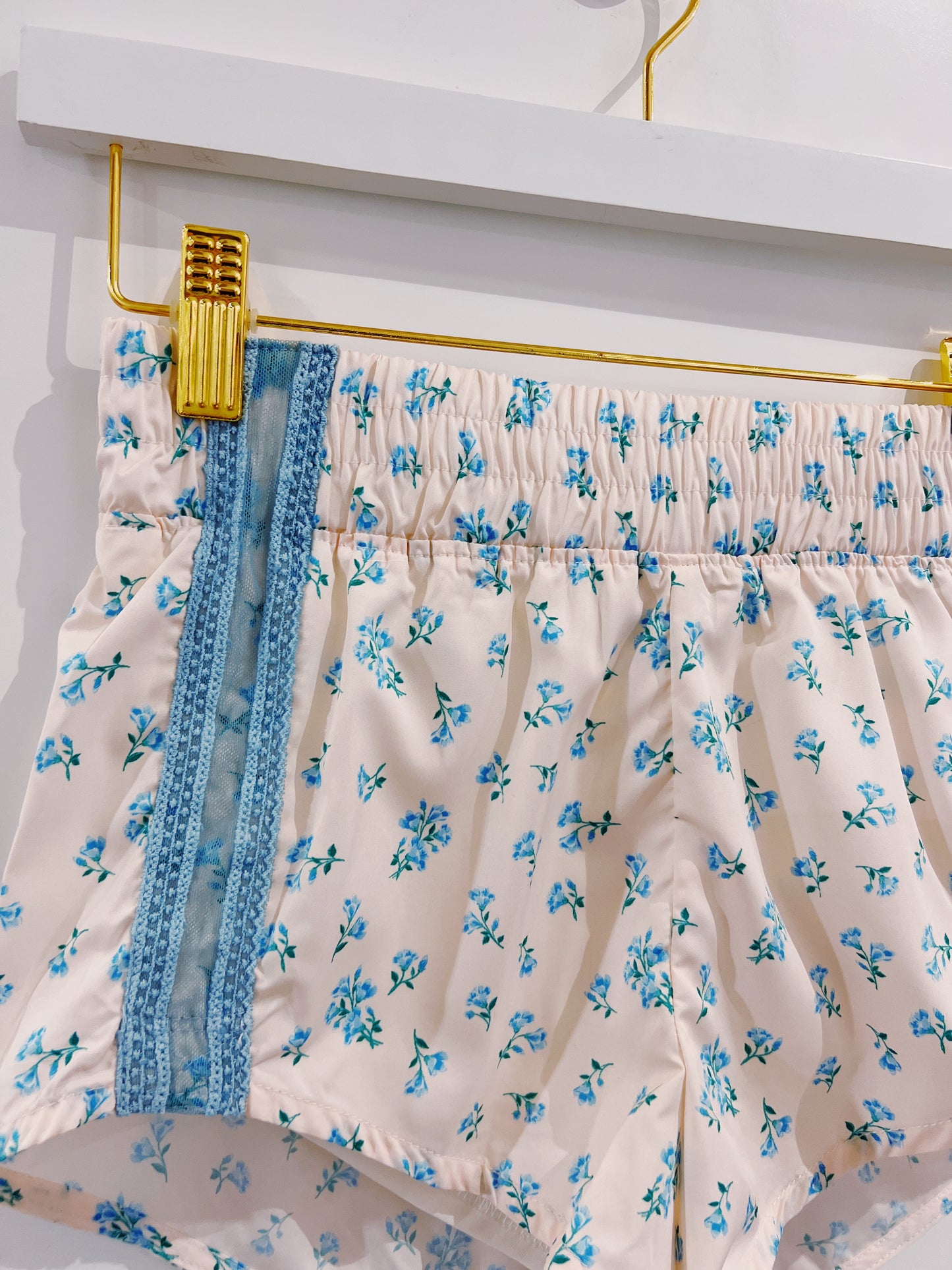 Blue Floral Lace Mesh Sporty Shorts