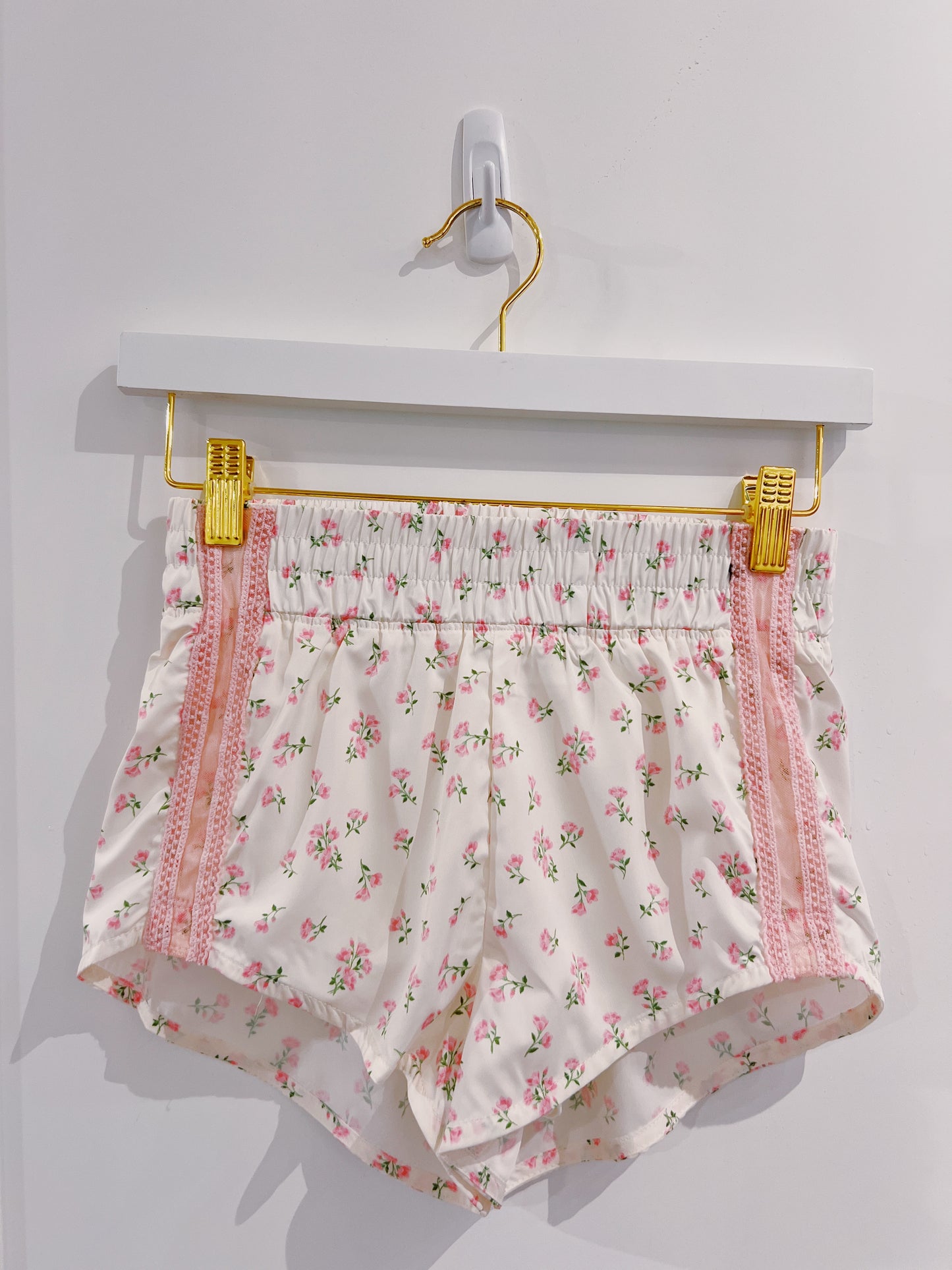 Pink Floral Lace Mesh Sporty Shorts