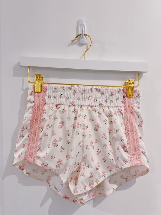 Pink Floral Lace Mesh Sporty Shorts