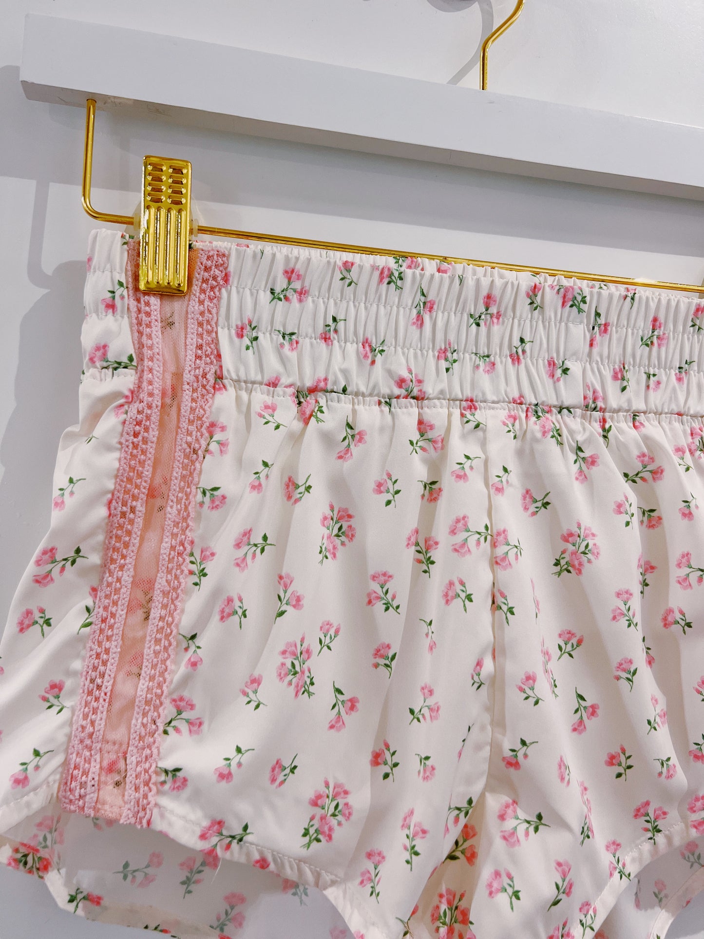 Pink Floral Lace Mesh Sporty Shorts