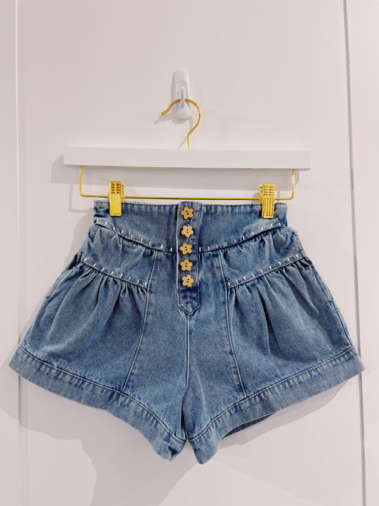 Denim High Rise Tiered Shorts
